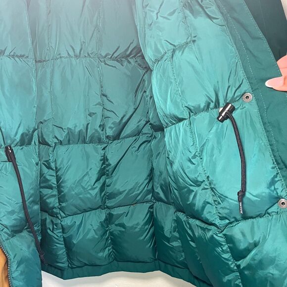 Eddie Bauer Down Jacket Coat Goose Winter Snow Long Hooded Vintage Green Men M - Picture 3 of 6